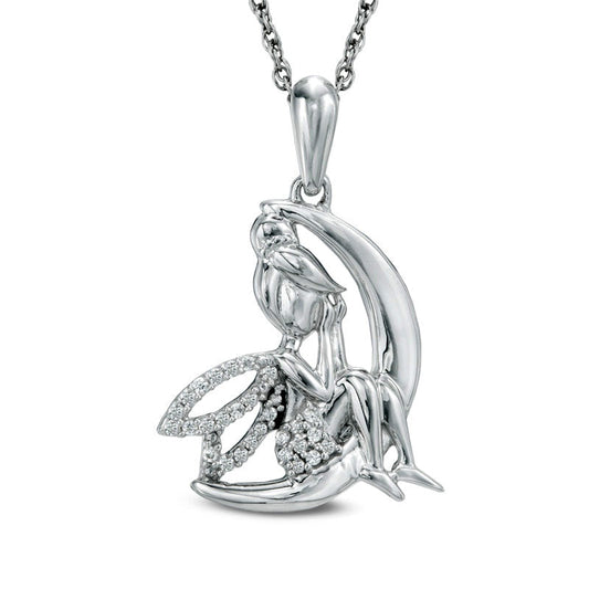 0.07 CT. T.W. Natural Diamond Fairy on Crescent Moon Pendant in Sterling Silver