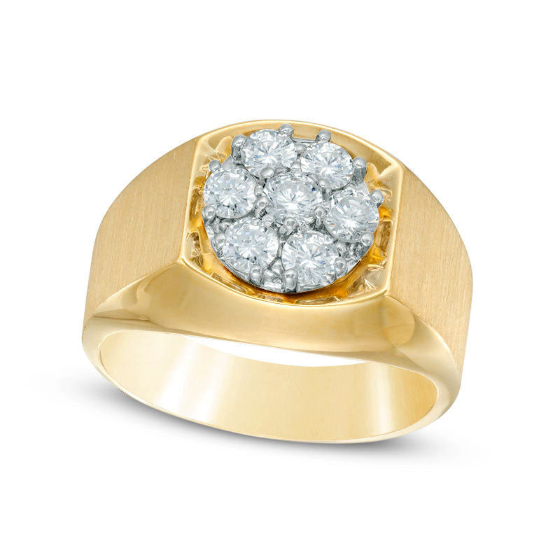 Men's 1.0 CT. T.W. Natural Diamond Cluster Comfort Fit Ring in Solid 10K Yellow Gold