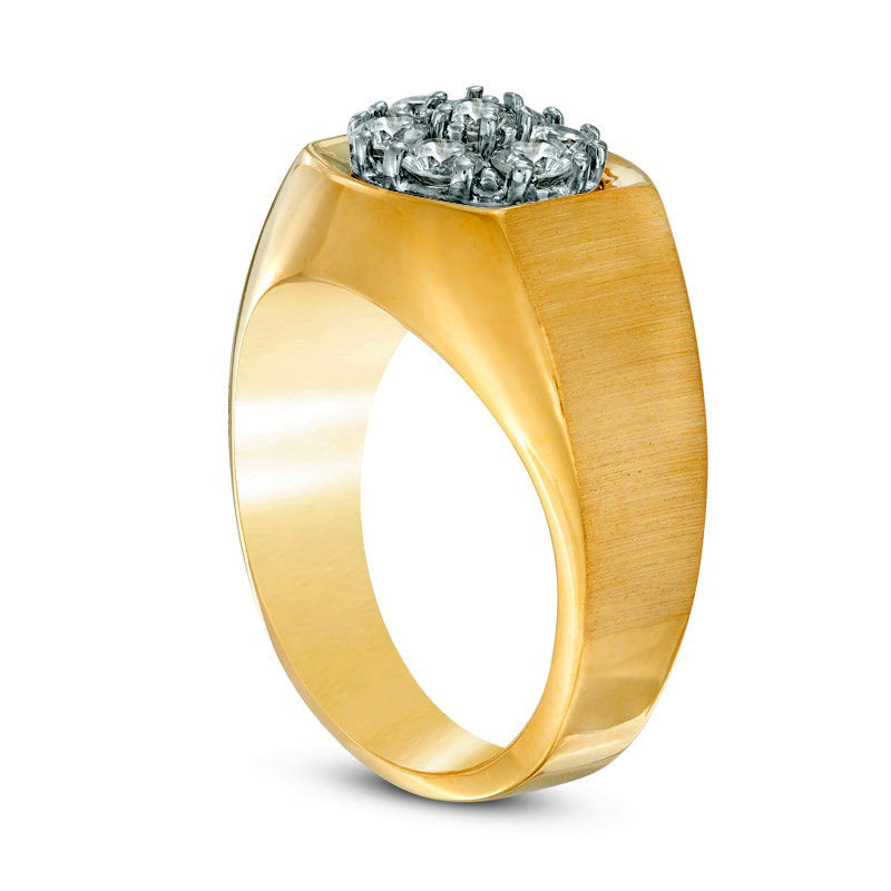 Men's 1.0 CT. T.W. Natural Diamond Cluster Comfort Fit Ring in Solid 10K Yellow Gold