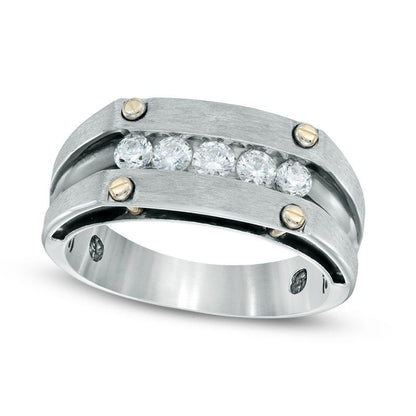 Men's 1.0 CT. T.W. Natural Diamond Five Stone Comfort Fit Wedding Band in Solid 10K Two-Tone Gold