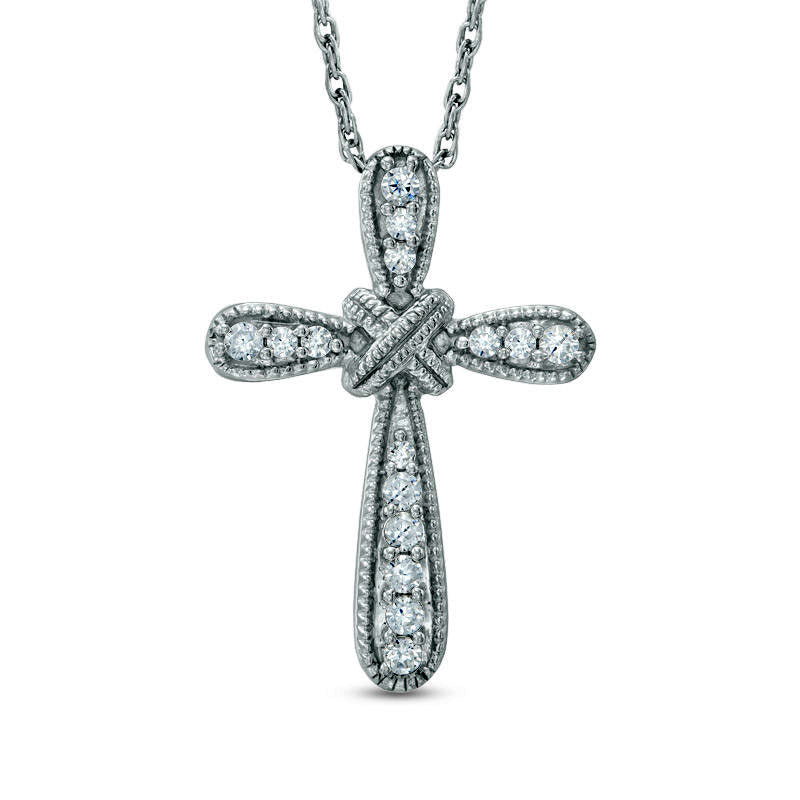 0.17 CT. T.W. Natural Diamond Antique Vintage-Style Cross X" Pendant in Sterling Silver"