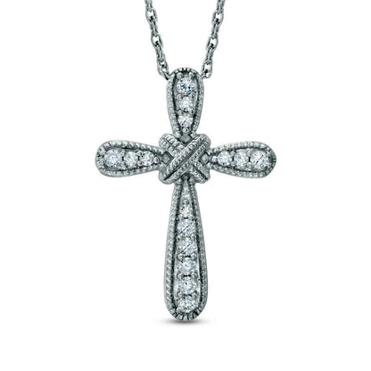 0.17 CT. T.W. Natural Diamond Antique Vintage-Style Cross X" Pendant in Sterling Silver"