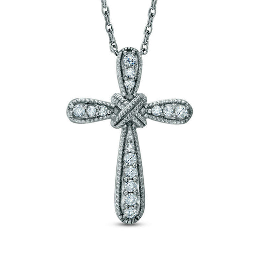 0.17 CT. T.W. Natural Diamond Antique Vintage-Style Cross X" Pendant in Sterling Silver"