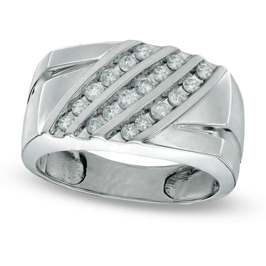 Men's 0.50 CT. T.W. Natural Diamond Slant Ring in Solid 14K White Gold