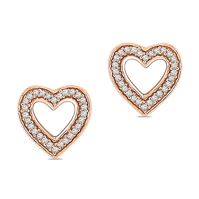 0.1 CT. T.W. Diamond Outline Heart Stud Earrings in 10K Rose Gold