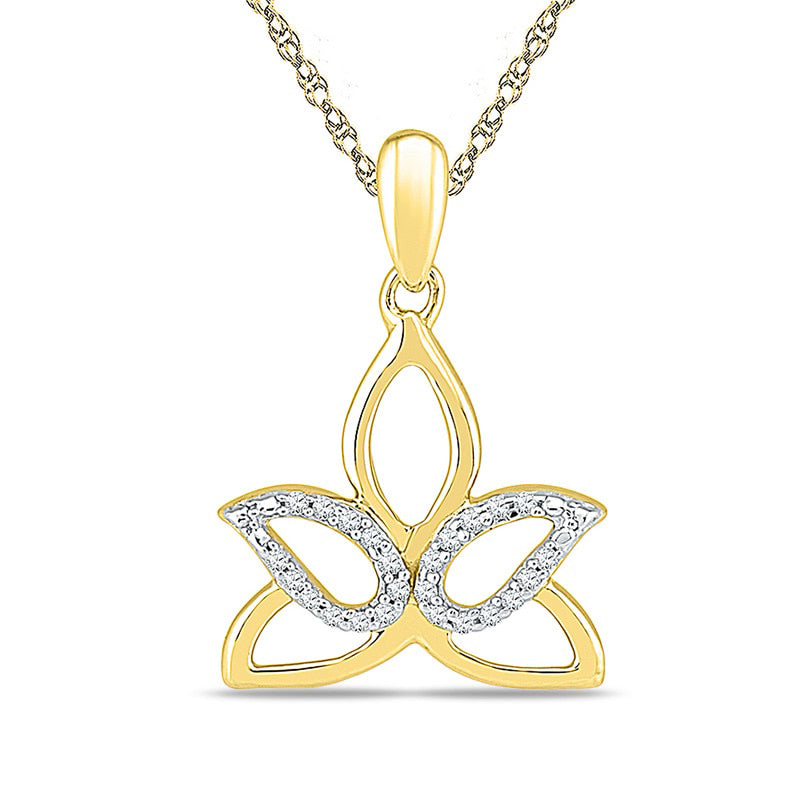 0.07 CT. T.W. Natural Diamond Outline Lotus Flower Pendant in 10K Yellow Gold