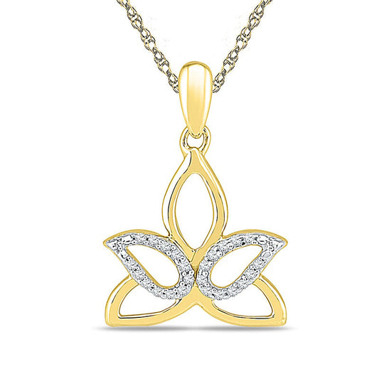 0.07 CT. T.W. Natural Diamond Outline Lotus Flower Pendant in 10K Yellow Gold