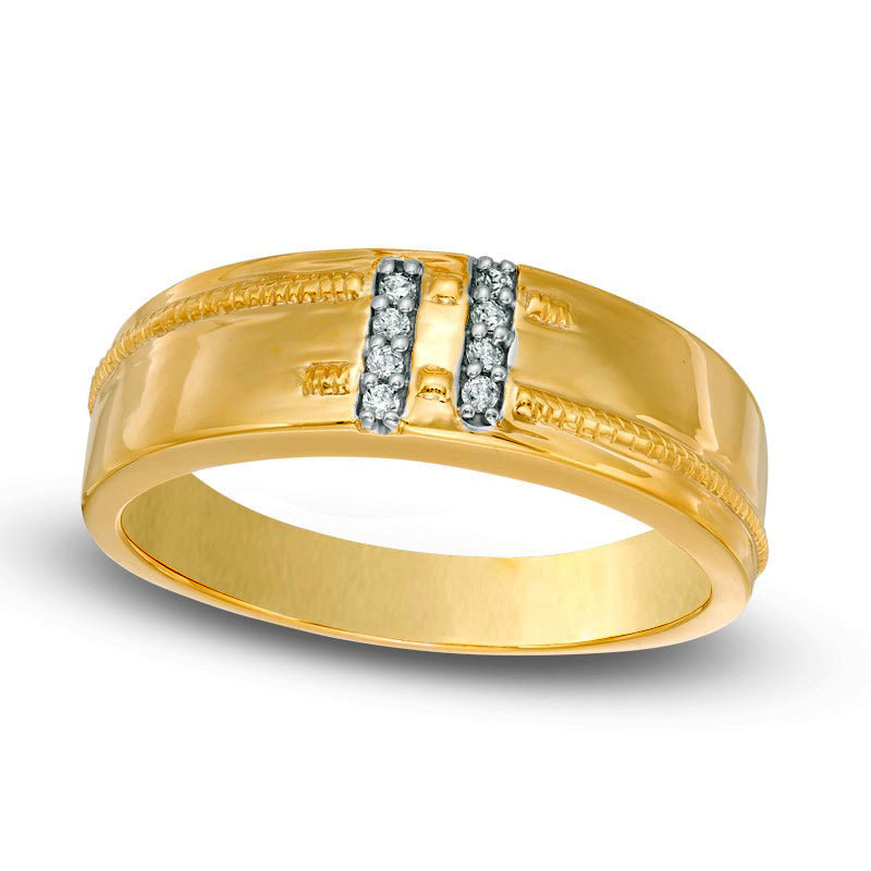Men's Natural Diamond Accent Wedding Band in Solid 10K Yellow Gold