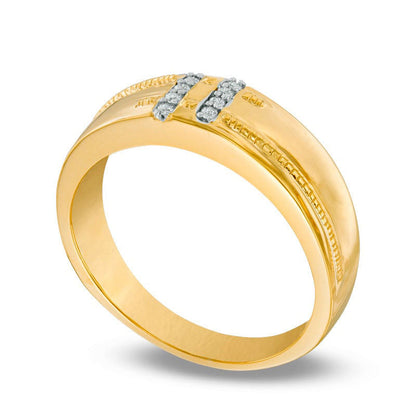 Men's Natural Diamond Accent Wedding Band in Solid 10K Yellow Gold