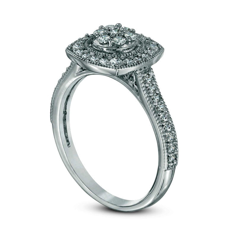 0.50 CT. T.W. Composite Natural Diamond Frame Antique Vintage-Style Engagement Ring in Solid 10K White Gold