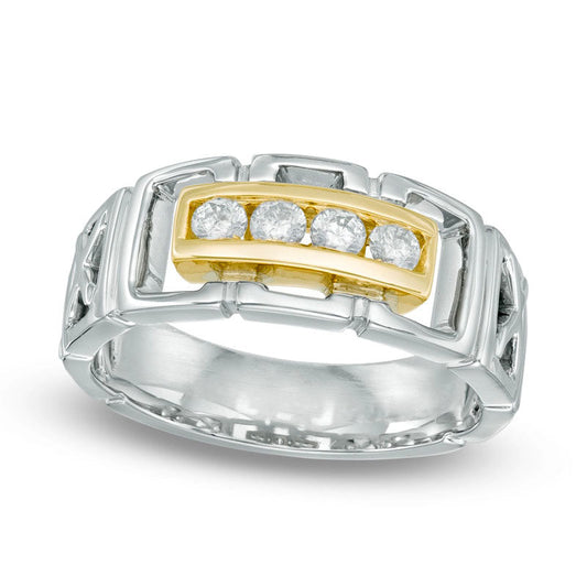 Men's 0.33 CT. T.W. Natural Diamond Ring in Sterling Silver and Solid 10K Yellow Gold