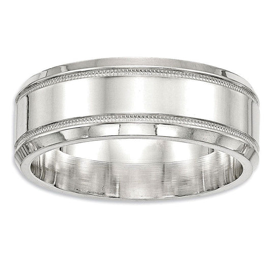 Men's 8.0mm Milgrain Beveled Edge Wedding Band in Sterling Silver