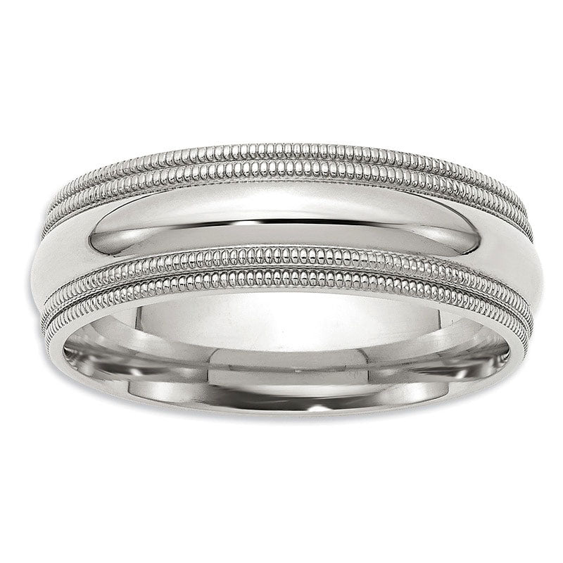 Men's 7.0mm Comfort Fit Double Row Milgrain Wedding Band in Sterling Silver