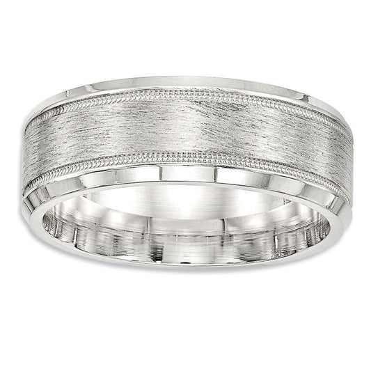 Men's 8.0mm Brushed Milgrain Beveled Edge Wedding Band in Sterling Silver