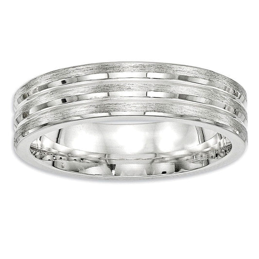 Men's 6.0mm Double Groove Brushed Wedding Band in Sterling Silver