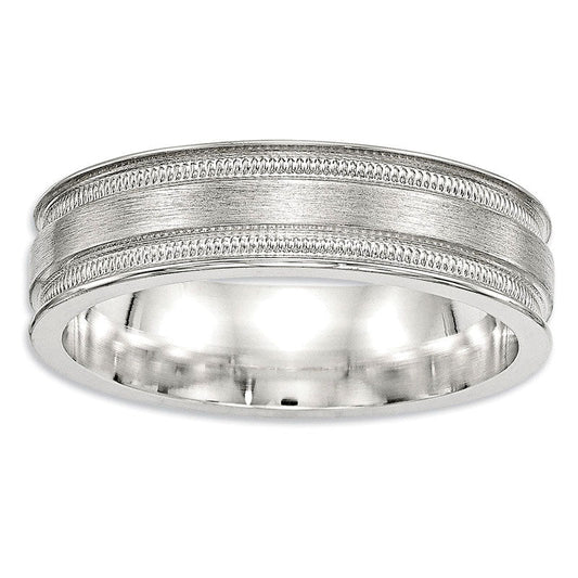 Men's 6.0mm Tapered Milgrain Groove Brushed Wedding Band in Sterling Silver