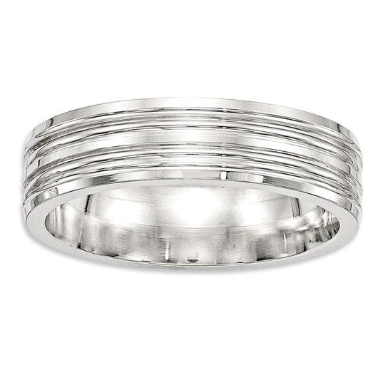 Men's 6.0mm Double Groove Wedding Band in Sterling Silver