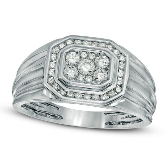 Men's 0.50 CT. T.W. Natural Diamond Octagonal Ring in Solid 10K White Gold