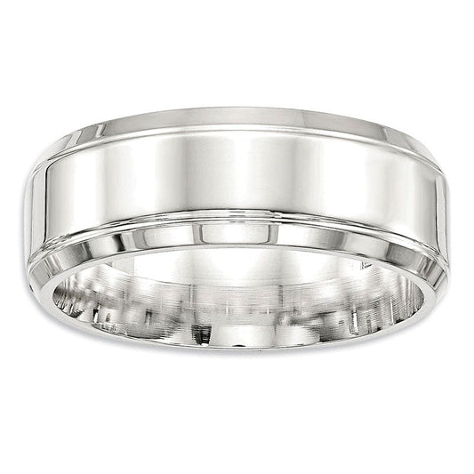 Men's 8.0mm Beveled Edge Wedding Band in Sterling Silver