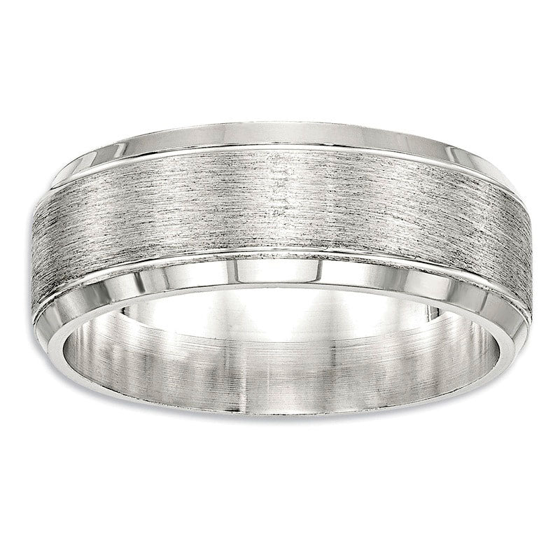 Men's 8.0mm Beveled Edge Brushed Wedding Band in Sterling Silver
