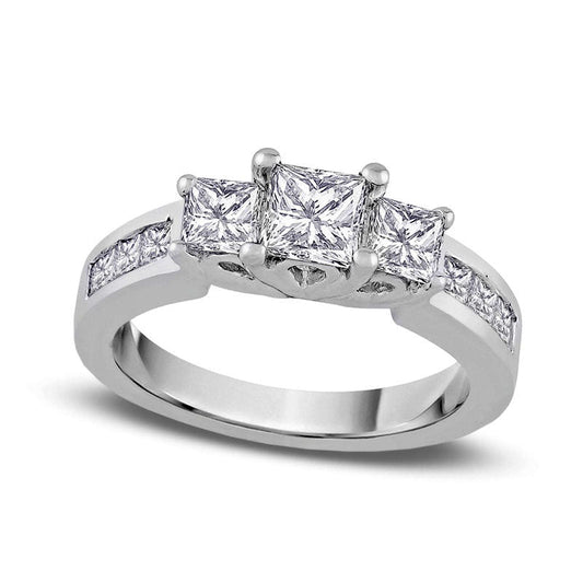 0.50 CT. T.W. Princess-Cut Natural Diamond Three Stone Engagement Ring in Solid 14K White Gold