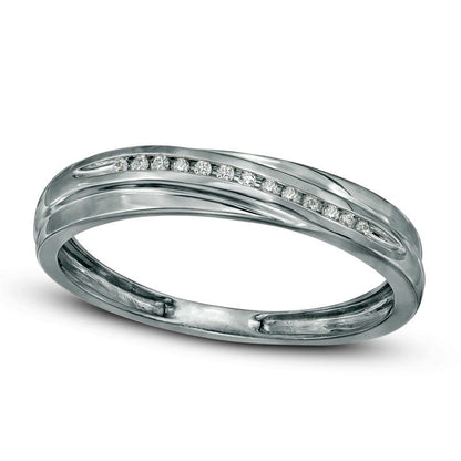 Men's 1/20 Natural Diamond Slant Wedding Band in Solid 10K White Gold