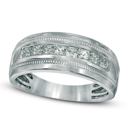 Men's 0.75 CT. T.W. Square-Cut Natural Diamond Milgrain Wedding Band in Solid 10K White Gold