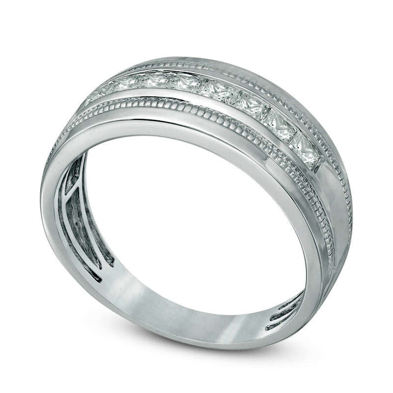 Men's 0.75 CT. T.W. Square-Cut Natural Diamond Milgrain Wedding Band in Solid 10K White Gold