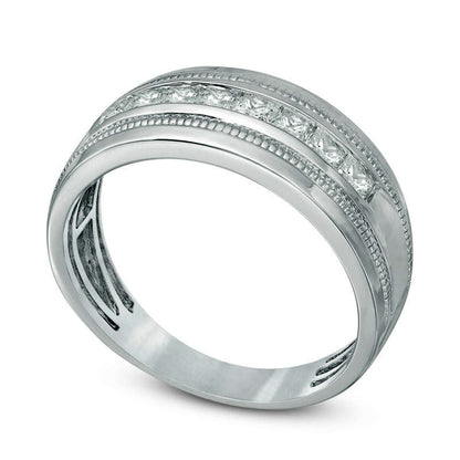 Men's 0.75 CT. T.W. Square-Cut Natural Diamond Milgrain Wedding Band in Solid 10K White Gold