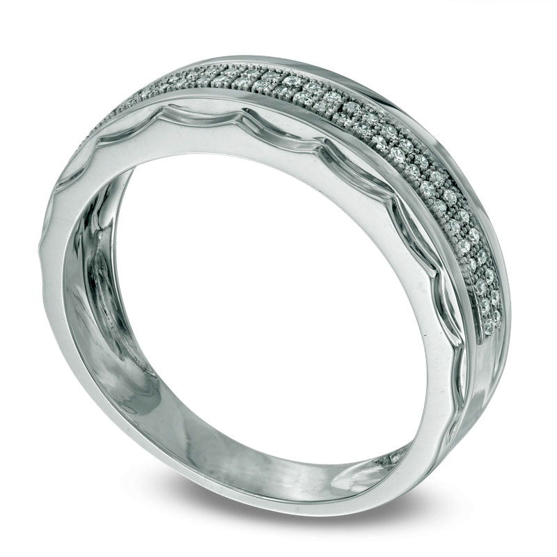 Men's 0.20 CT. T.W. Natural Diamond Double Row Wedding Band in Solid 10K White Gold