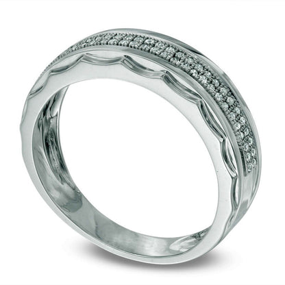 Men's 0.20 CT. T.W. Natural Diamond Double Row Wedding Band in Solid 10K White Gold