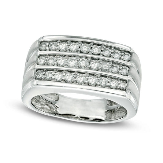 Men's 1.0 CT. T.W. Natural Diamond Three Row Anniversary Ring in Solid 10K White Gold