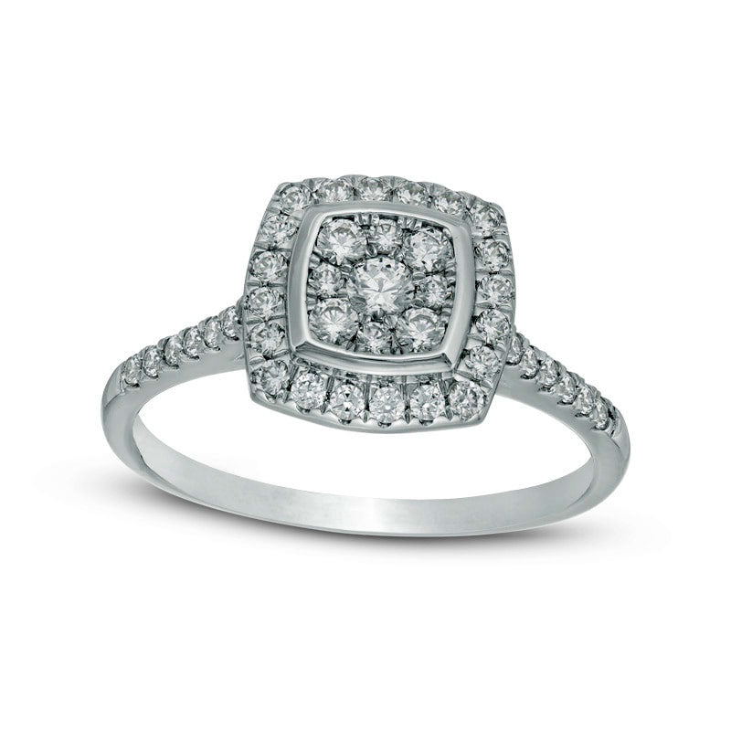 0.50 CT. T.W. Composite Natural Diamond Cushion Frame Engagement Ring in Solid 10K White Gold