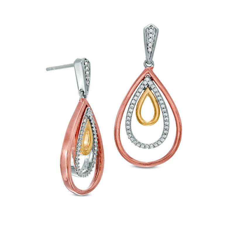 0.25 CT. T.W. Diamond Triple Teardrop Earrings in 10K Tri-Tone Gold