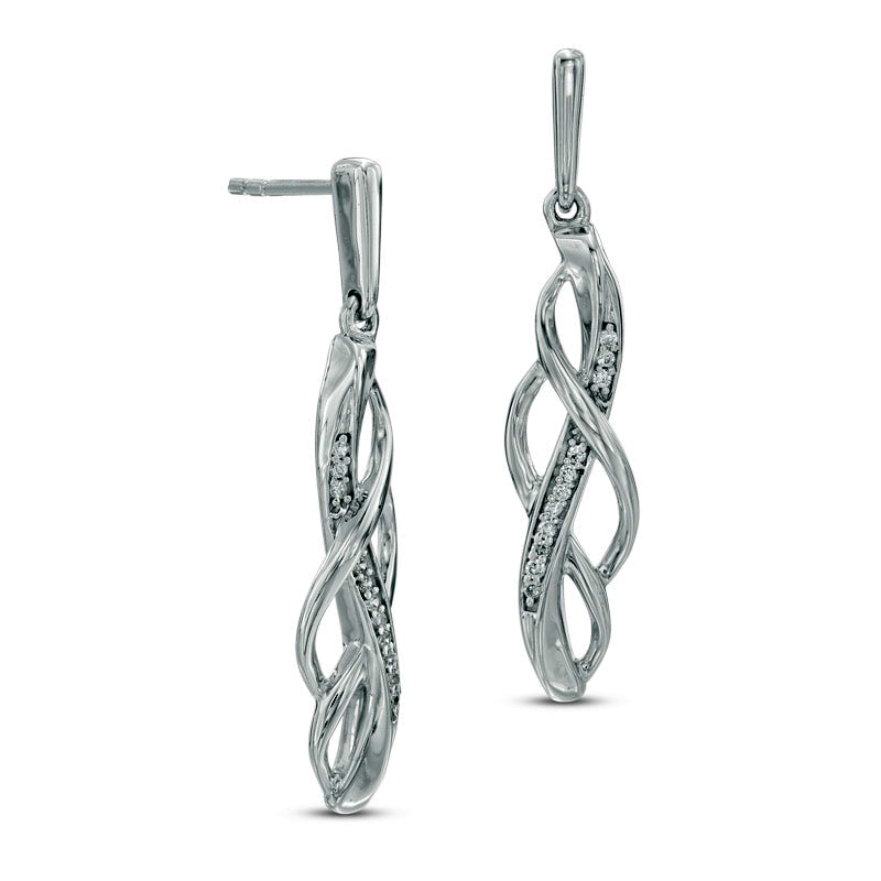 0.1 CT. T.W. Diamond Loose Braid Drop Earrings in Sterling Silver