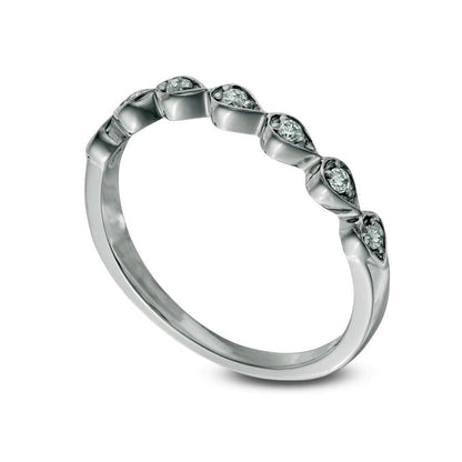 0.10 CT. T.W. Natural Diamond Seven Stone Sideways Teardrop Anniversary Band in Solid 10K White Gold