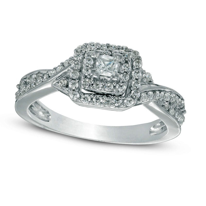 0.33 CT. T.W. Princess-Cut Natural Diamond Frame Engagement Ring in Solid 10K White Gold