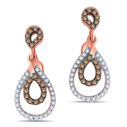 0.33 CT. T.W. Champagne and White Diamond Teardrop-Shaped Drop Earrings in 10K Rose Gold