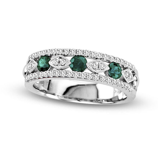 Emerald and 0.33 CT. T.W. Natural Diamond Alternating Band in Solid 14K White Gold