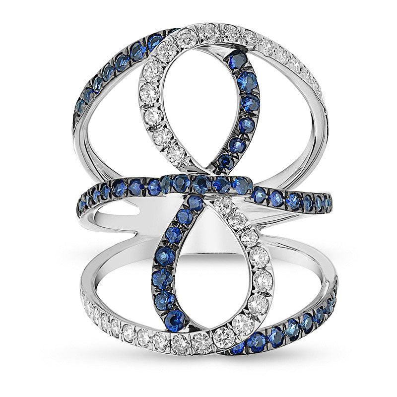 Blue Sapphire and 0.50 CT. T.W. Natural Diamond Infinity Orbit Ring in Solid 14K White Gold