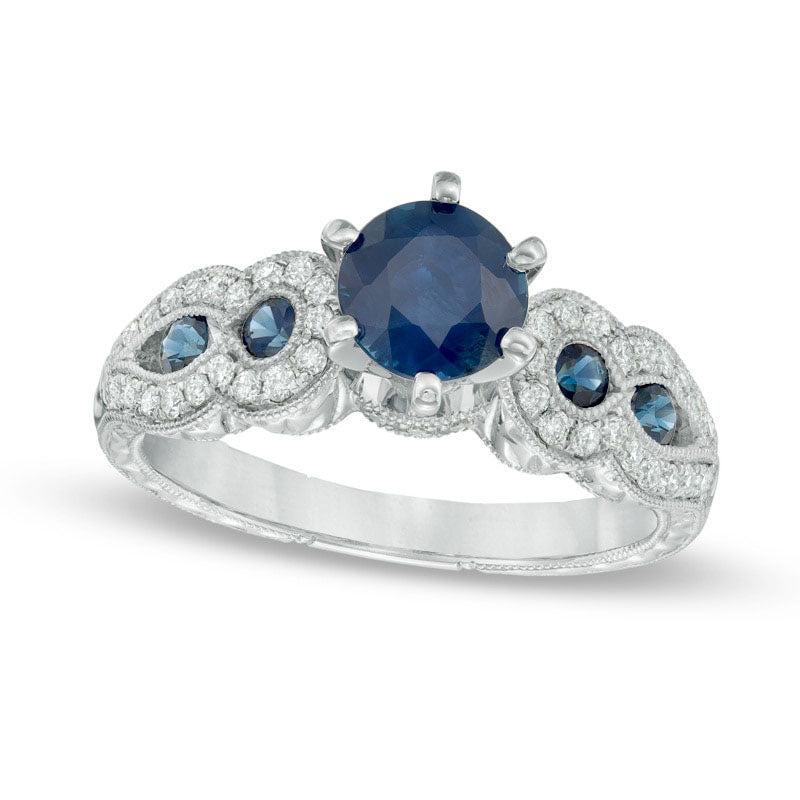 6.0mm Blue Sapphire and 0.25 CT. T.W. Natural Diamond Engagement Ring in Solid 14K White Gold