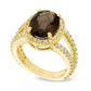Oval Brown Quartz and 0.88 CT. T.W. Natural Diamond Frame Ring in Solid 14K Gold