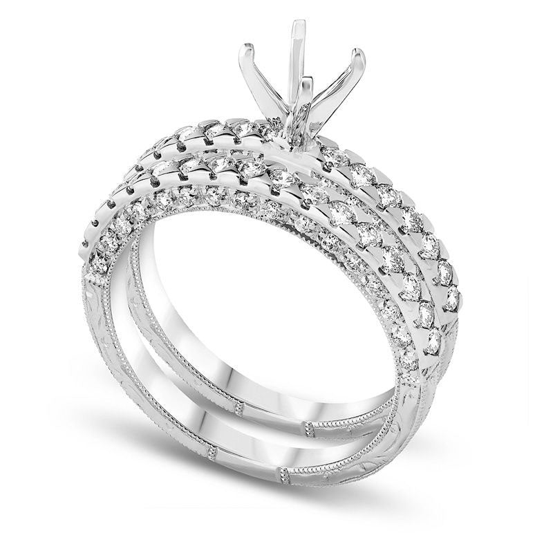 1.0 CT. T.W. Natural Diamond Semi-Mount Bridal Engagement Ring Set in Solid 14K White Gold