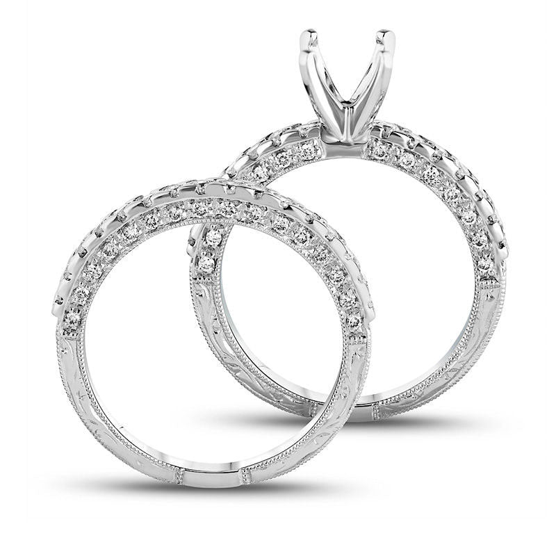 1.0 CT. T.W. Natural Diamond Semi-Mount Bridal Engagement Ring Set in Solid 14K White Gold