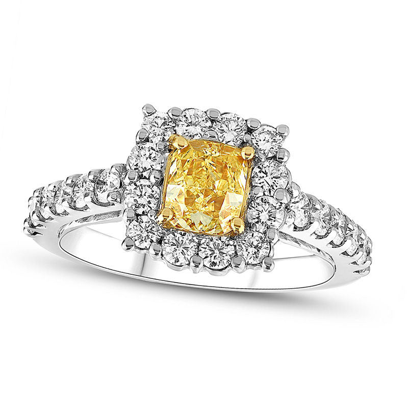 1.75 CT. T.W. Radiant-Cut Fancy Yellow and White Natural Diamond Frame Engagement Ring in Solid 14K White Gold (SI2)