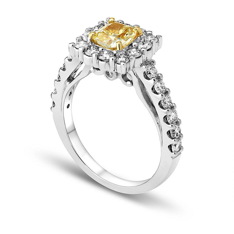 1.75 CT. T.W. Radiant-Cut Fancy Yellow and White Natural Diamond Frame Engagement Ring in Solid 14K White Gold (SI2)