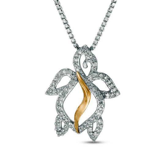 Natural Diamond Accent Turtle Pendant in Sterling Silver and 14K Gold