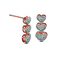 0.1 CT. T.W. Diamond Three Heart Linear Drop Earrings in Sterling Silver and 18K Rose Gold Plate