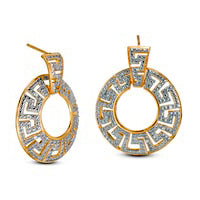 0.1 CT. T.W. Diamond Greek Key Circle Drop Earrings in Sterling Silver and 18K Gold Plate