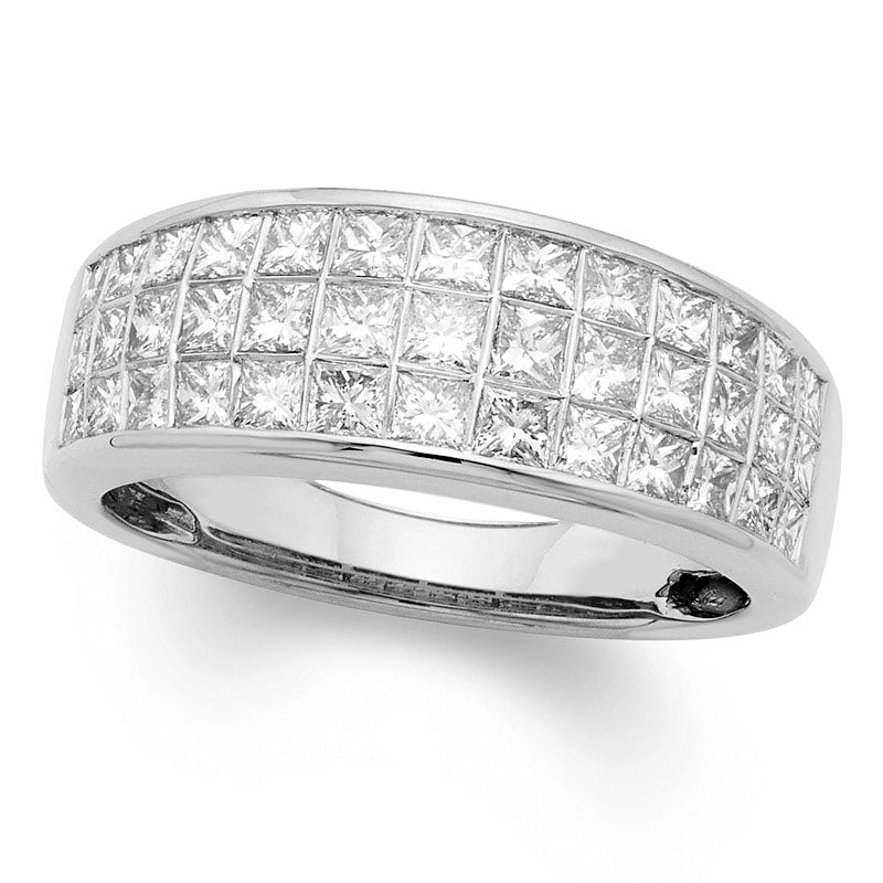 1.5 CT. T.W. Certified Princess-Cut Natural Diamond Three Row Band in Solid 14K White Gold (I/I1)